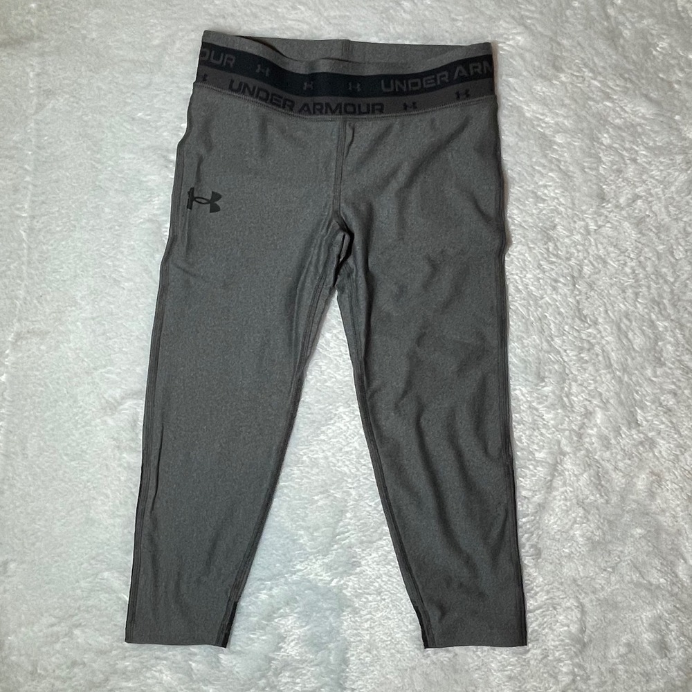Under Armour Kids Gray HeatGear Athletic Leggings Compression Tights YSM New